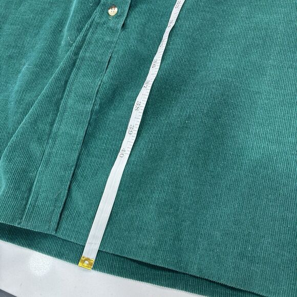 L.L. Bean Corduroy Shirt Dress Size 14 Vintage 90s Teal Blue Green Belted Midi - Picture 6 of 8